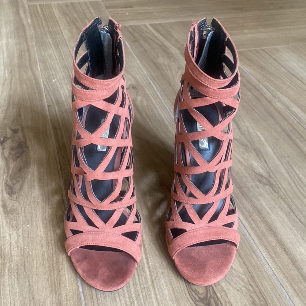 Guess dark peach suede block heel